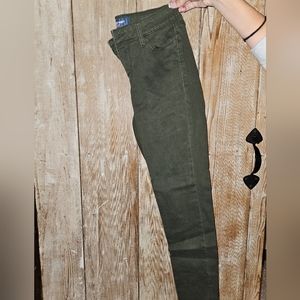 Green jeans from old navy, mid-rise with frayed bottoms.